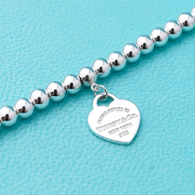 Pulsera de Cuentas con Corazón Esmalte Azul en Plata 925