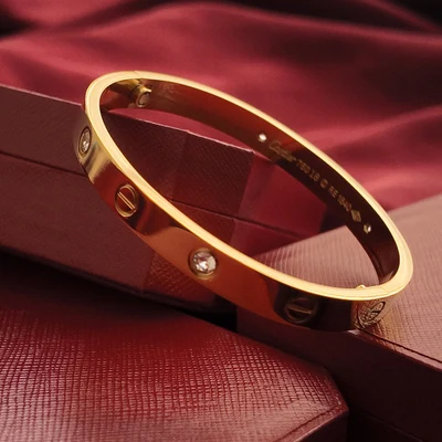 Brazalete de Tornillos Tono Oro Amarillo con Kit de Regalo