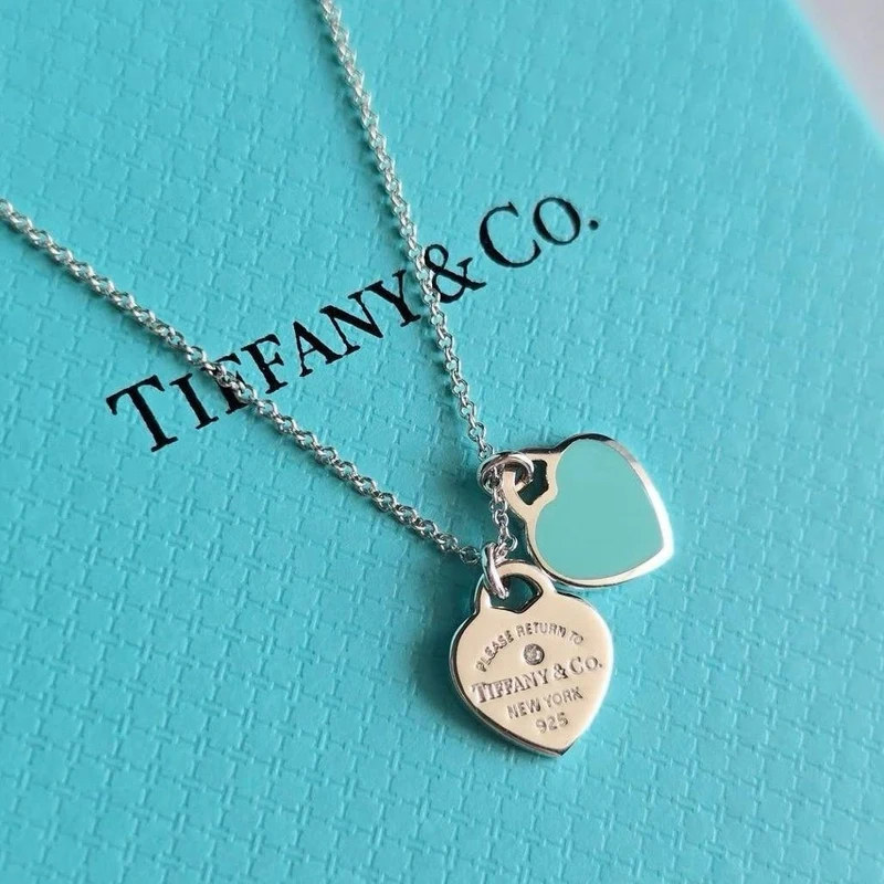 Collar Mini Corazón Doble Esmalte Azul con Piedra en Plata 925