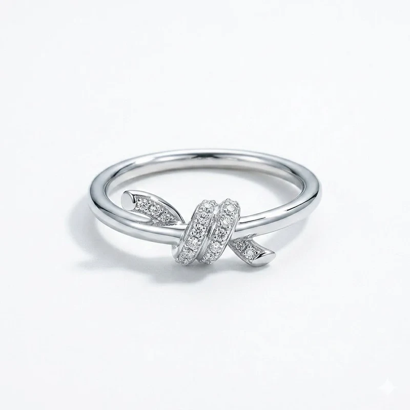 Anillo Tiffany Knot Con Diamantes Plata 925 con Caja Portadora