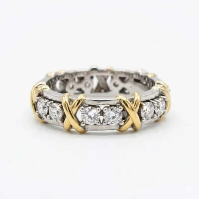 Anillo Punto Cruzado con Piedras en Plata 925 y Tono Oro