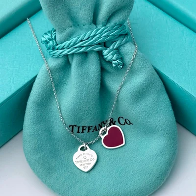 Collar Mini Corazón Doble Esmalte Rojo con Piedra en Plata 925
