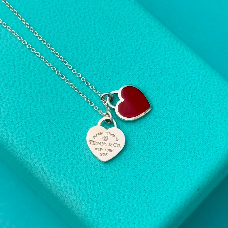 Collar Mini Corazón Doble Esmalte Rojo con Piedra en Plata 925