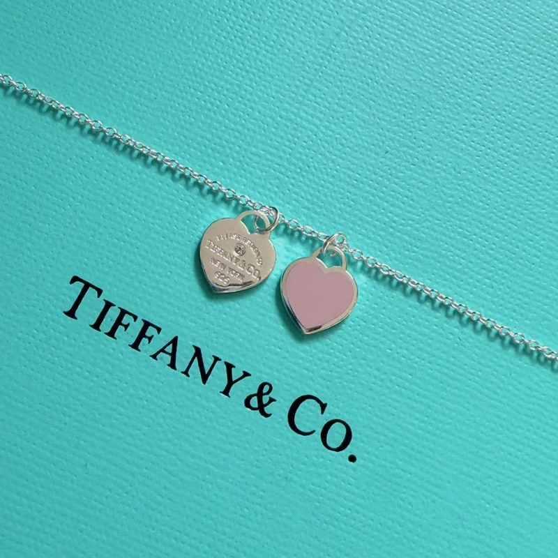 Collar Mini Corazón Doble Esmalte Rosa con Piedra en Plata 925