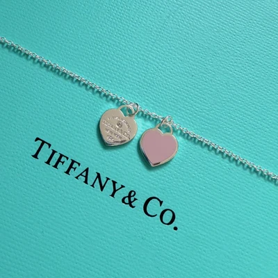 Collar Mini Corazón Doble Esmalte Rosa con Piedra en Plata 925