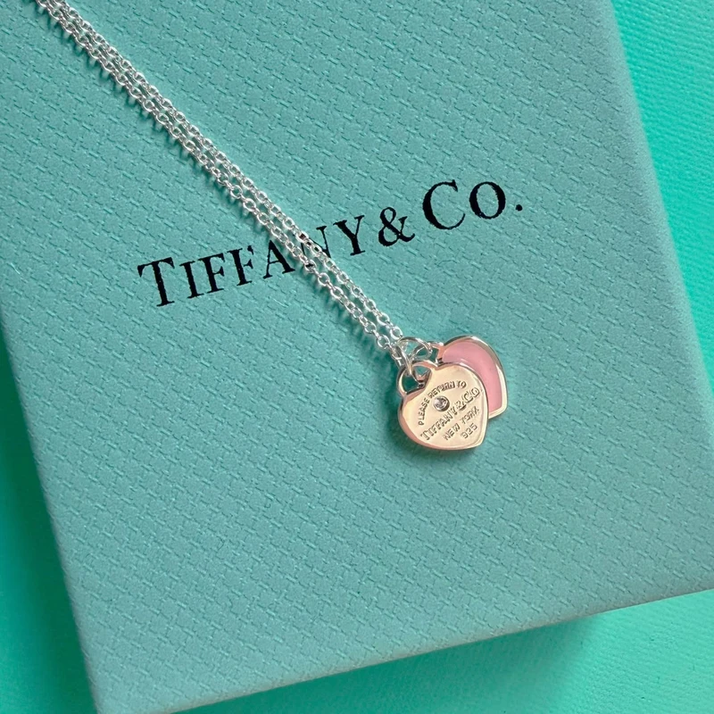 Collar Mini Corazón Doble Esmalte Rosa con Piedra en Plata 925