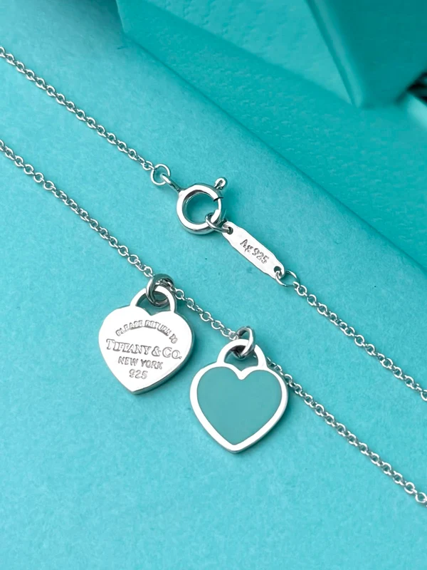 Collar Mini Doble Placa de Corazón Azul en Plata 925 con Kit de Regalo