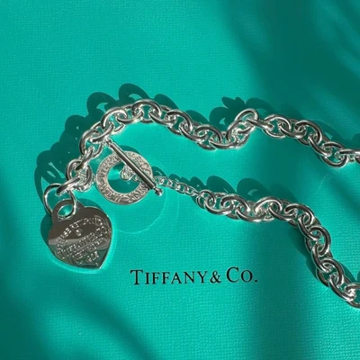 Collar Cadena Eslabones con Broche Toggle y Corazón en Plata 925 con Kit de Regalo